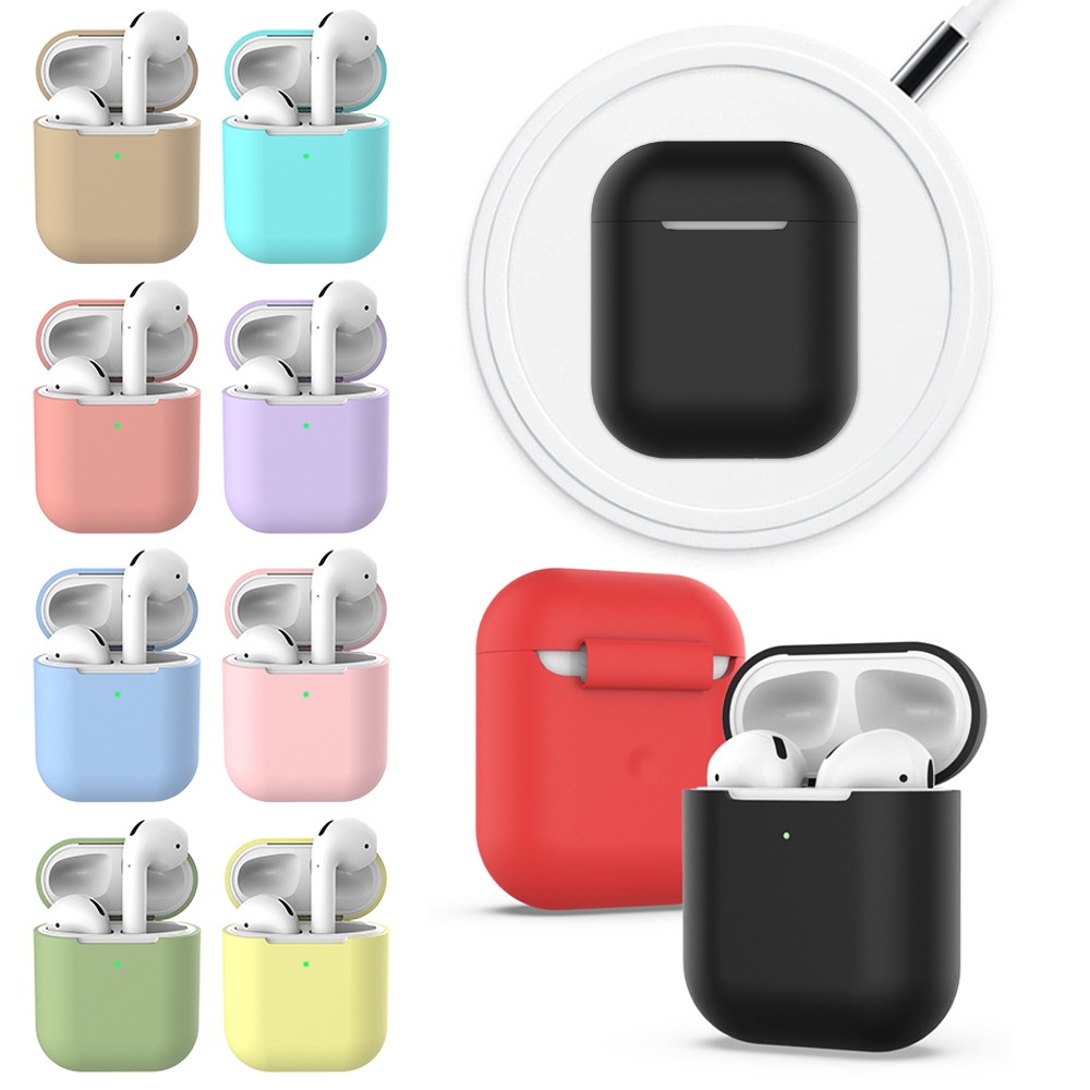 Vỏ bọc bảo vệ hộp sạc tai nghe silicon thiết kế đơn giản màu trơn thích hợp cho Airpods 2