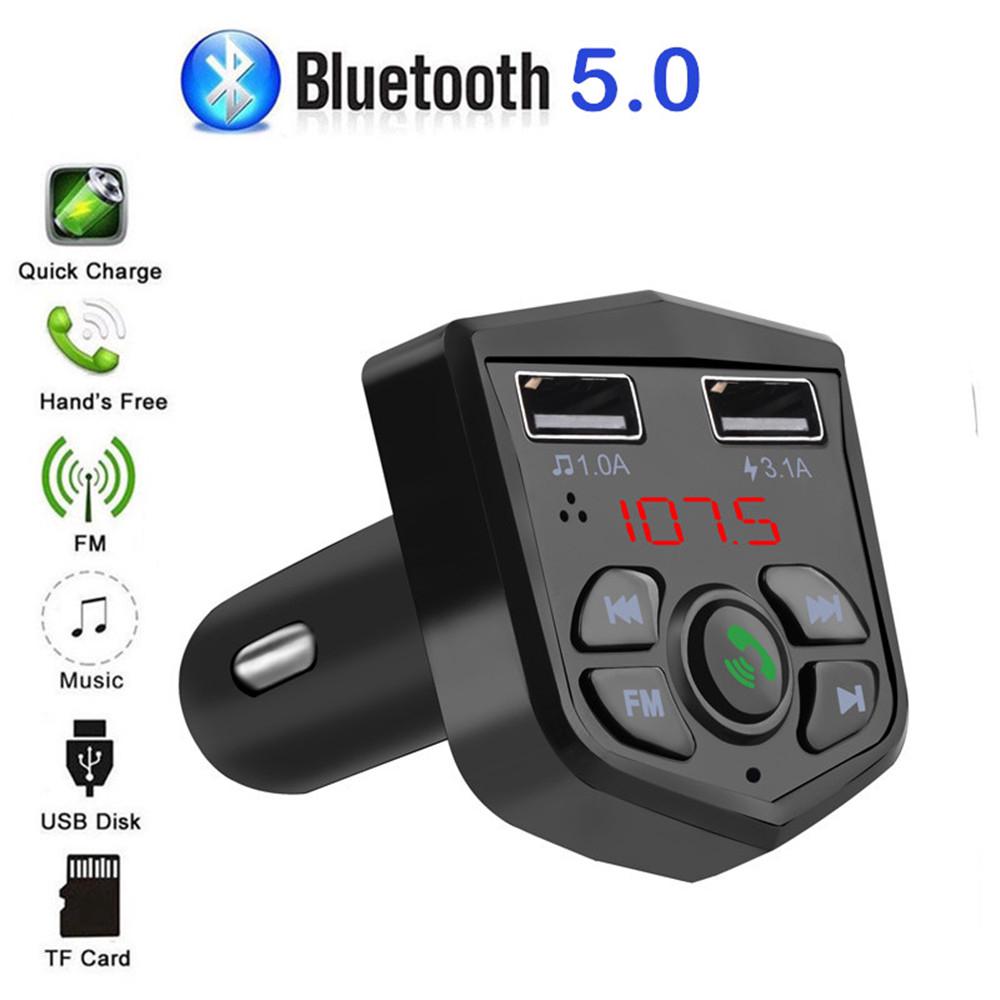 Car Bluetooth 5.0 FM Transmitter Dual USB Car Charger LCD Voltmeter Handsfree FM Music Adapter