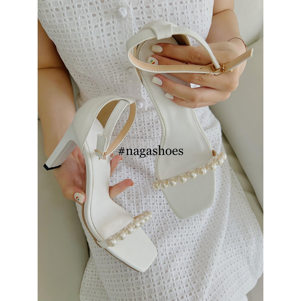 GIÀY CAO GÓT NAGASHOES QUAI NGANG ĐÍNH NGỌC NHÂN TẠO 9CM NAC222