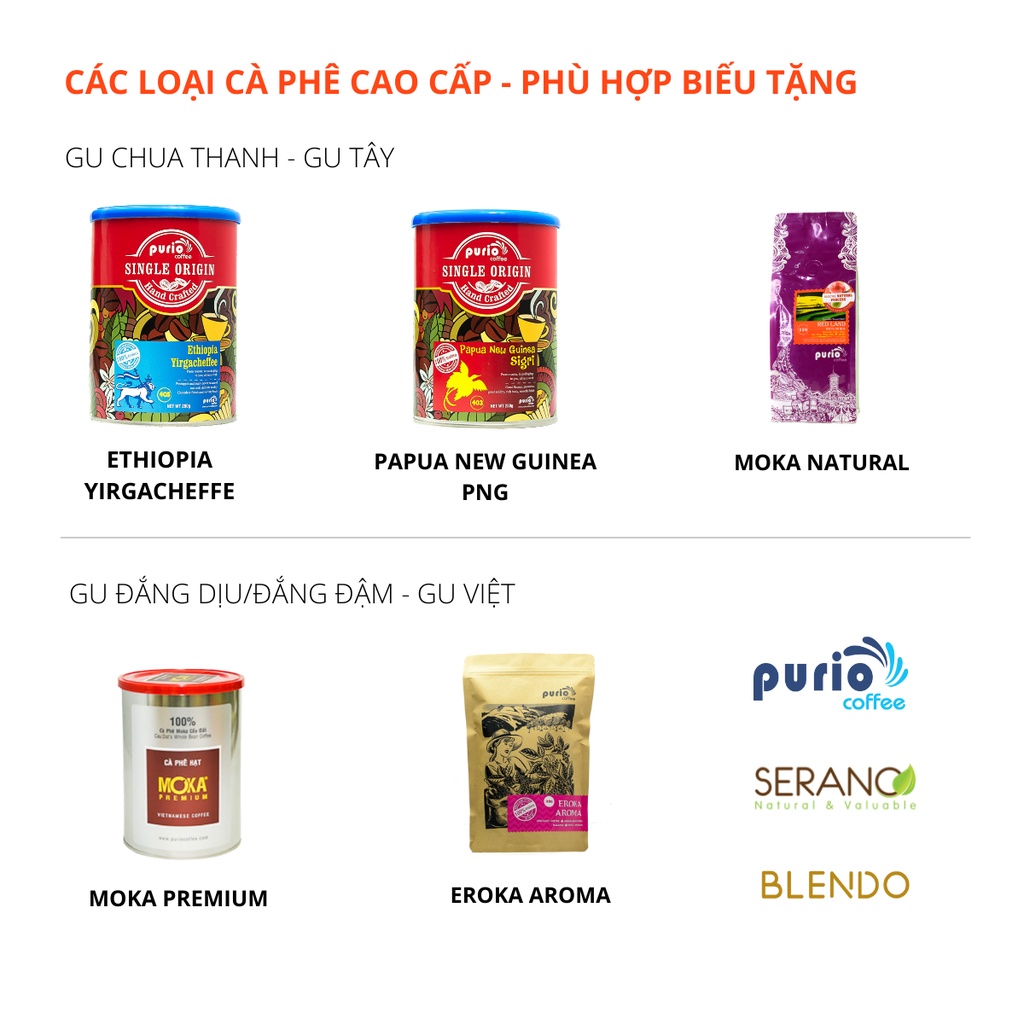 Cà phê nguyên chất Moka Cầu Đất rang mộc thượng hạng, cafe hạt ngon rang xay pha máy, phin, cold brew Purio Moka Premium