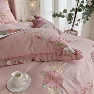 Chăn ga lụa thêu thỏ bunny 7 món
