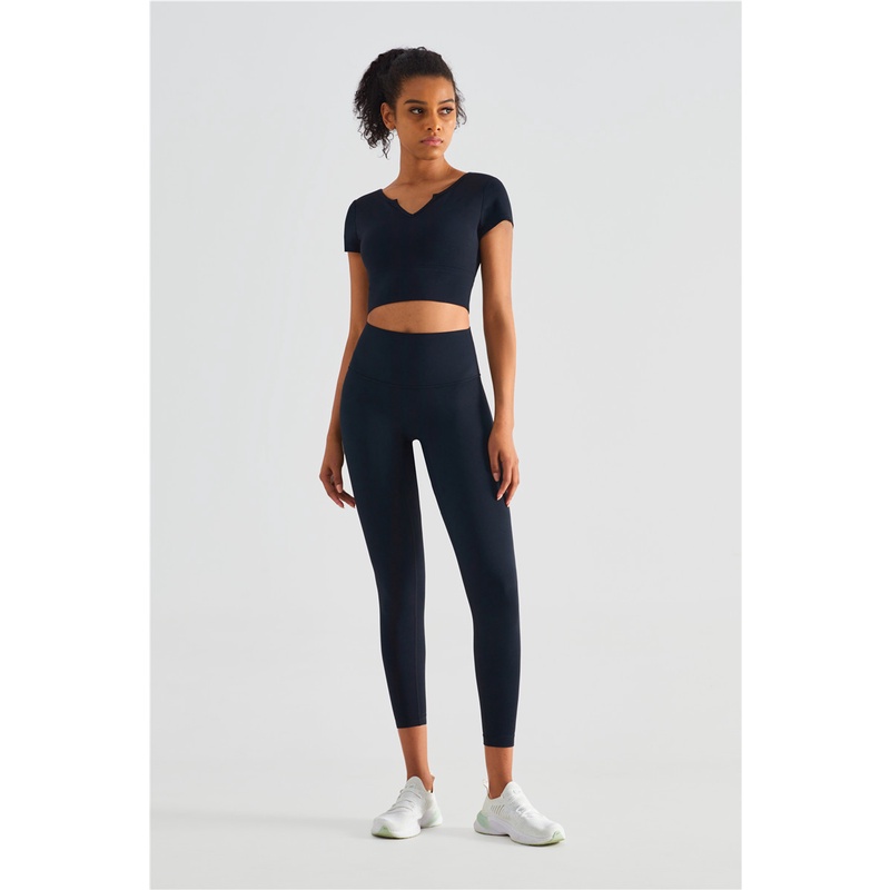 Set đồ Hoppe Fumeng gồm áo thun tay ngắn + quần legging dài lưng cao thời trang năng động cho nữ