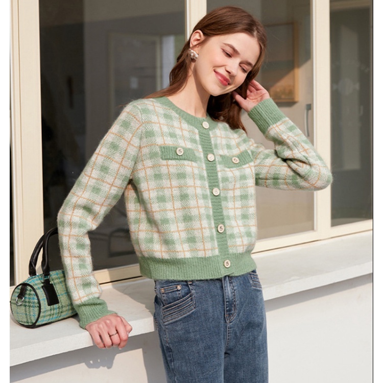 Hàng Sẵn_Áo khoác cardigan kẻ sọc ngắn rộng rãi phong cách Hàn