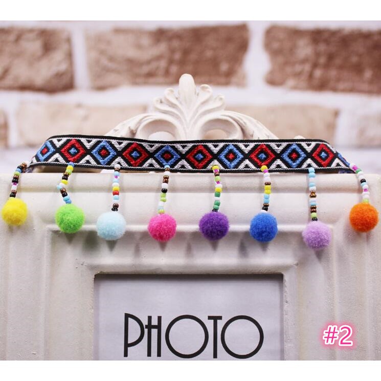Dải dây tua đính hạt pom pom nhiều màu
