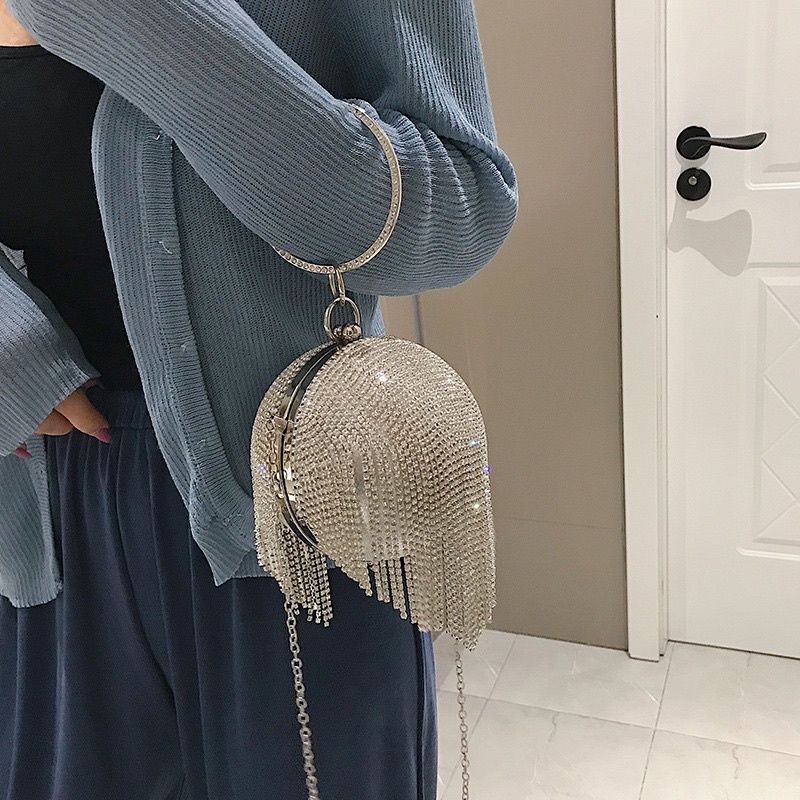 Túi xách nữ tròn đính đá- clutch cốp cầu đính đá đi tiệc siêu xinh, nổi bật hot trend