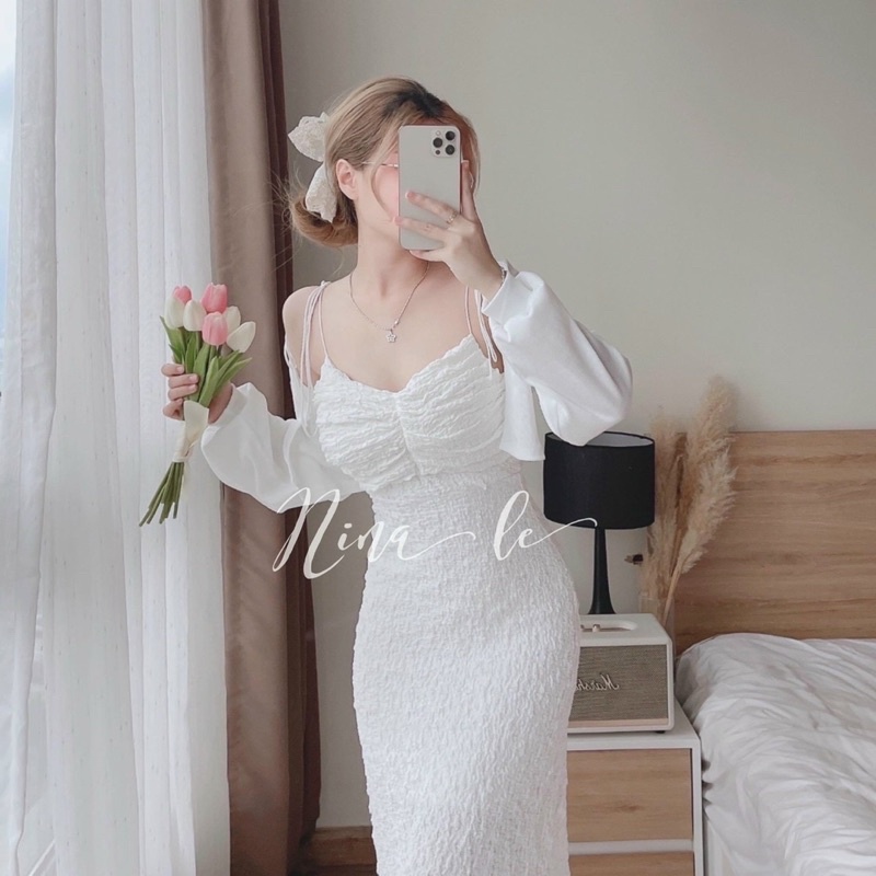 ♥️♥️♥️ SET ĐẦM DÂY KÈM ÁO KHOÁC TRẮNG