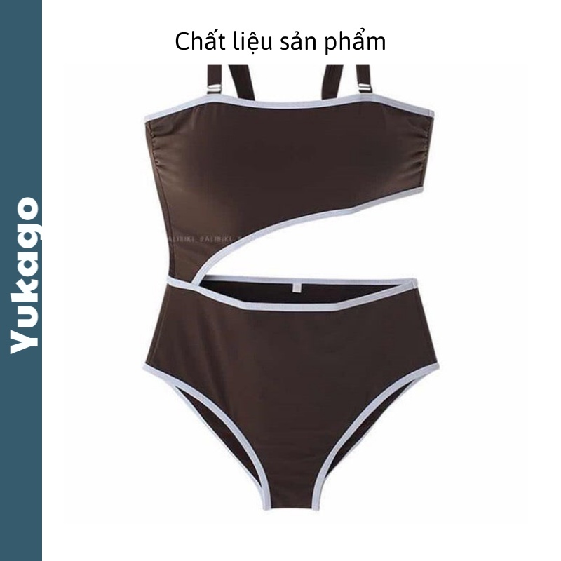 Bikini đi biển liền thân màu nâu viền trắng chất thun lạnh Hot 2022 Yukago SF495