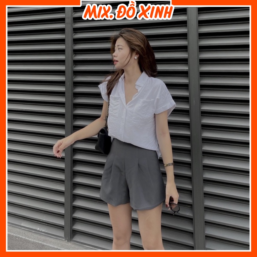 Sơ mi đũi nữ Hàn Quốc tay ngắn Thu Hà áo kiểu mặc đi làm đi chơi đi học đều xinh SMH.33