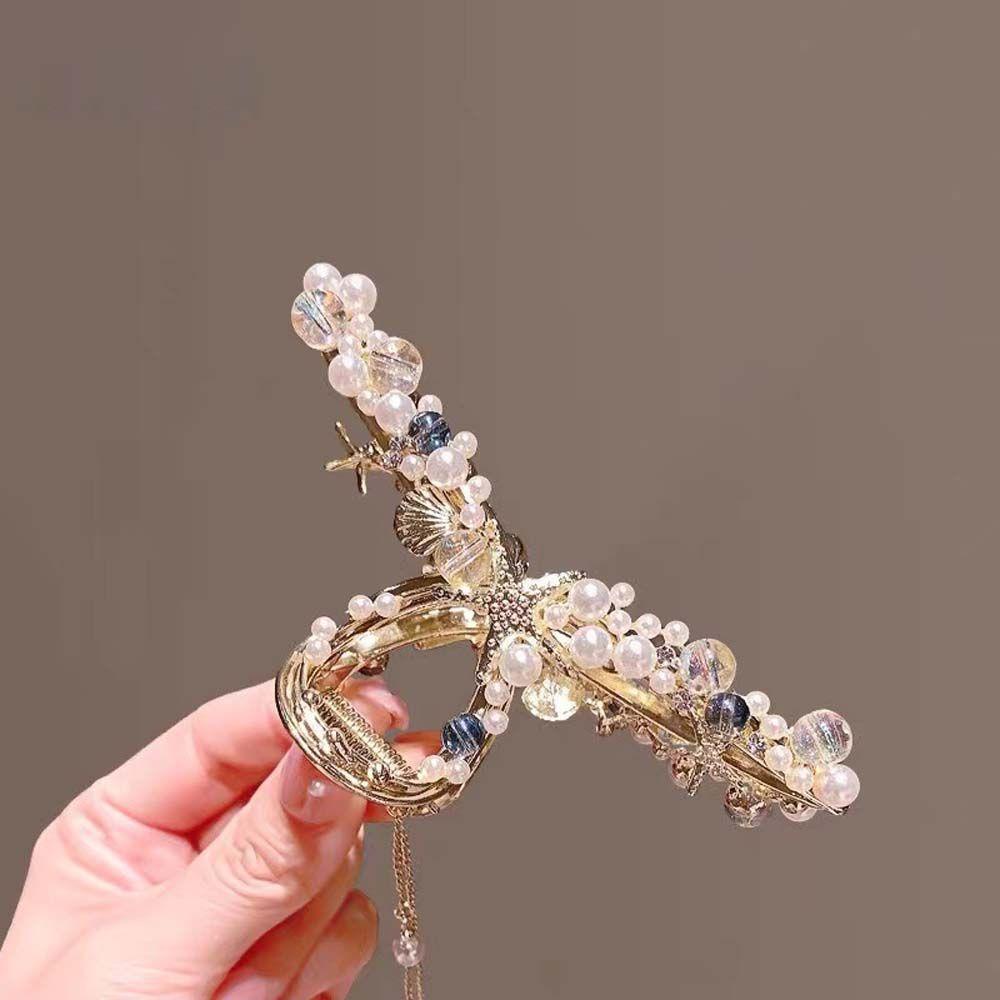 2 Kẹp Tóc Móng Vuốt Đính Ngọc Trai Và Sao Biển Thời Trang Cho Nữ|Kẹp Tóc Phong Cách Hàn Quốc