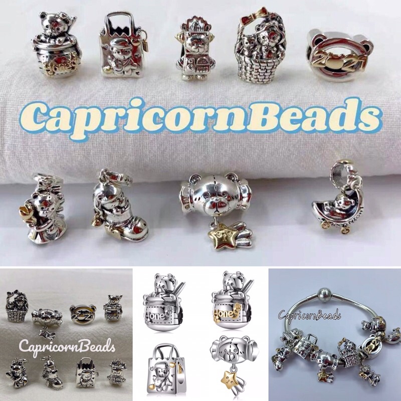 Bộ sưu tập charm gấu auth bằng bạc 925 và vàng 14k