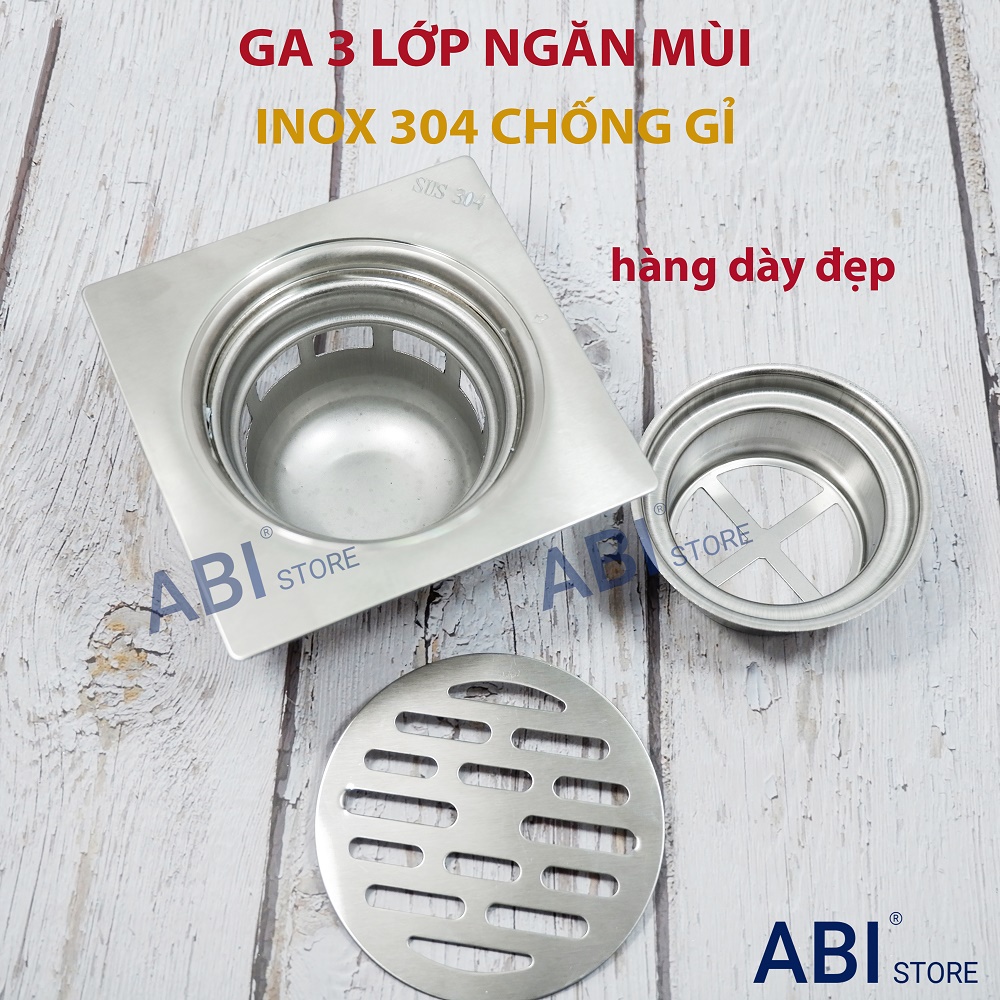 Ga thoát sàn inox 304 chống gỉ 3 lớp, phễu thu nước chống mùi nhà tắm cao cấp d76,d90,d110 (ga thúc sâu)