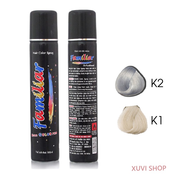 GIÁ SỈ Keo Xịt Tóc Màu Tạo Kiểu Tại Nhà FAMILIAR 100ml 20 Màu Sắc Lựa Chọn