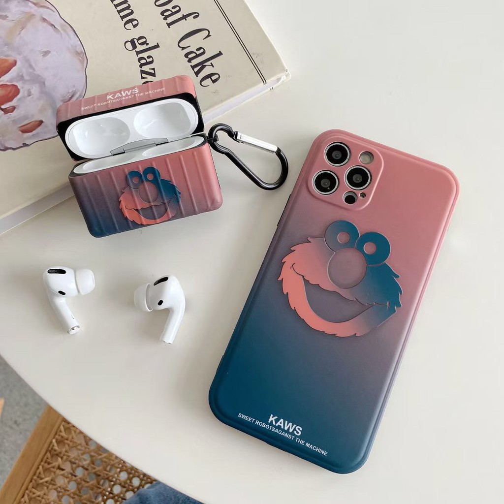 Vỏ Bảo Vệ Hộp Sạc Tai Nghe Airpods 1 / 2 / Pro Hình Kaws Sesame Street Màu Gradient Ốp | BigBuy360 - bigbuy360.vn