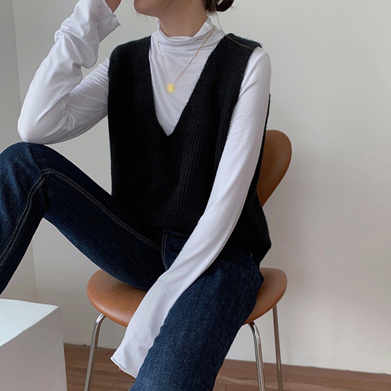 Áo len không tay cổ chữ v form rộng thời trang mùa thu | BigBuy360 - bigbuy360.vn