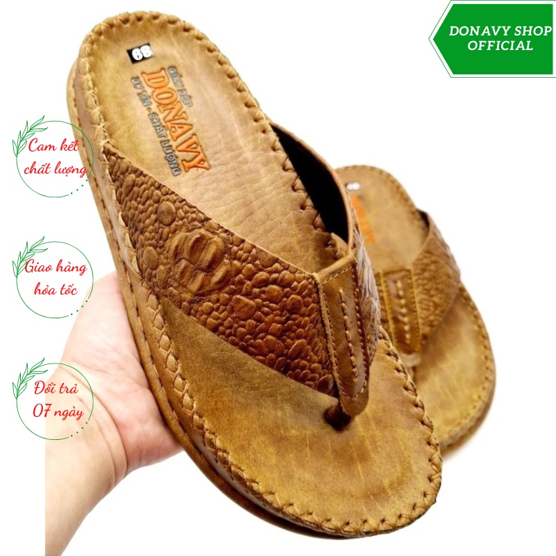 Dép Kẹp Nam Da Bò Thật 100% In Vân Nổi Bật