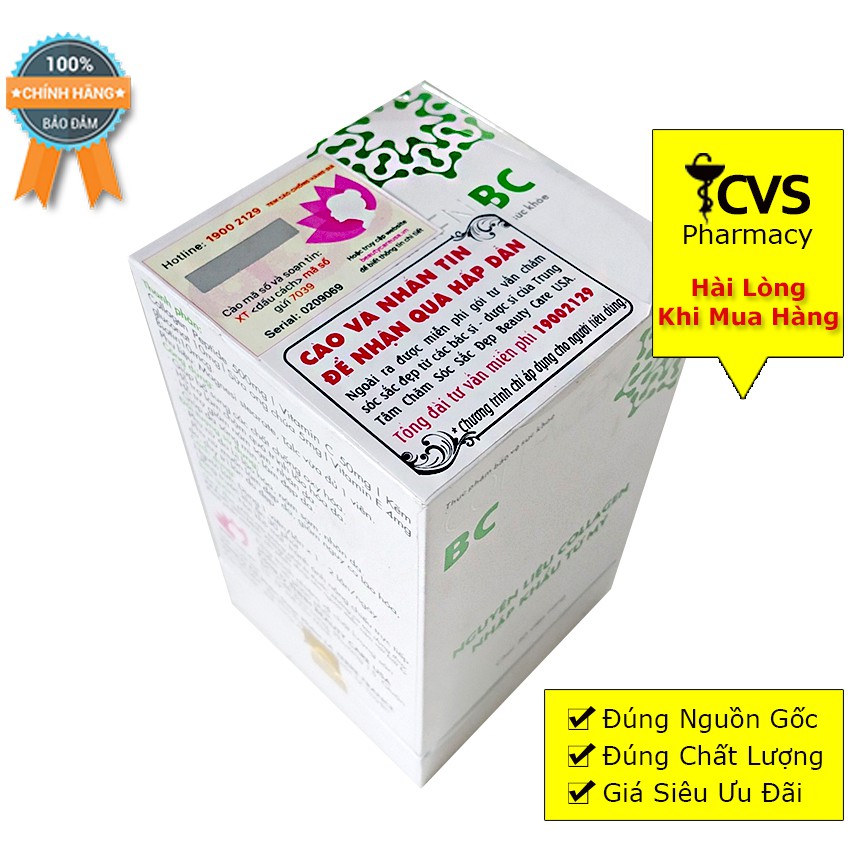 Collagen BC - Viên uống trắng da  – Giúp da căng mịn, tươi sáng, ngừa nếp nhăn, sạm da, cải thiện khô tóc, rụng tóc