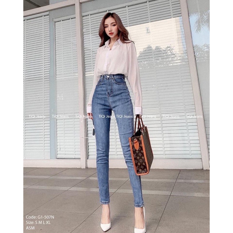 QUẦN JEANS GIÃN CẠP CAO 1 KHUY CÓ TÚI