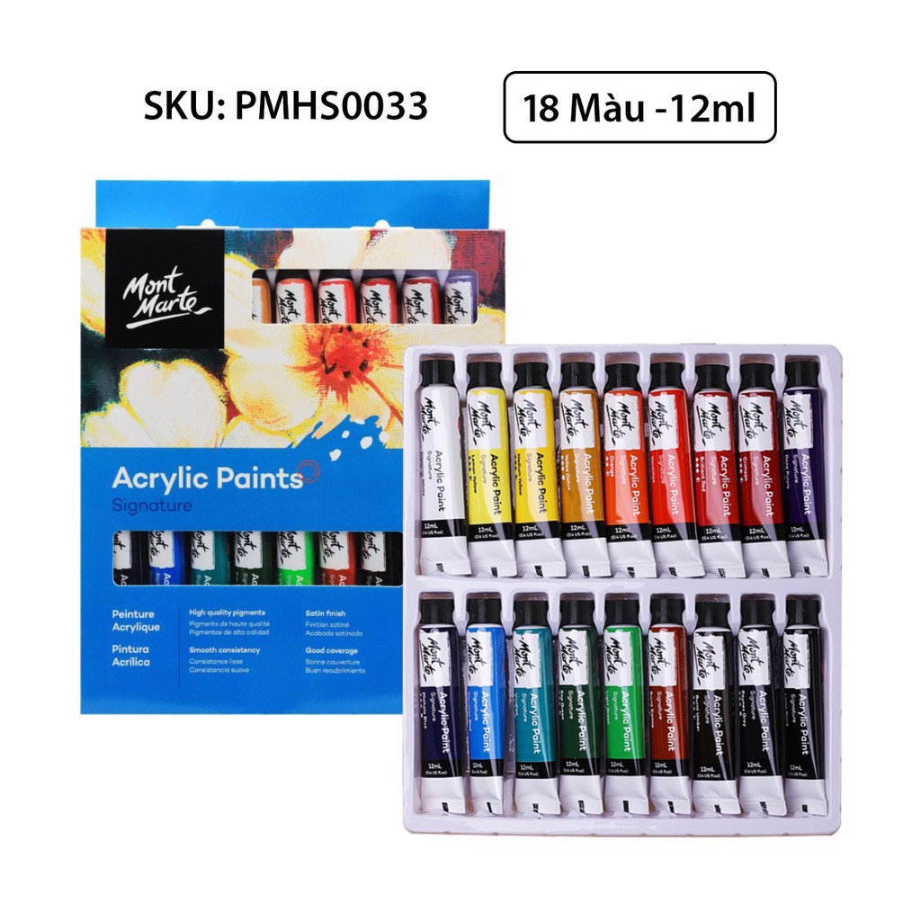 Bộ màu Acrylic MONT MARTE dạng tuýp 18 màu