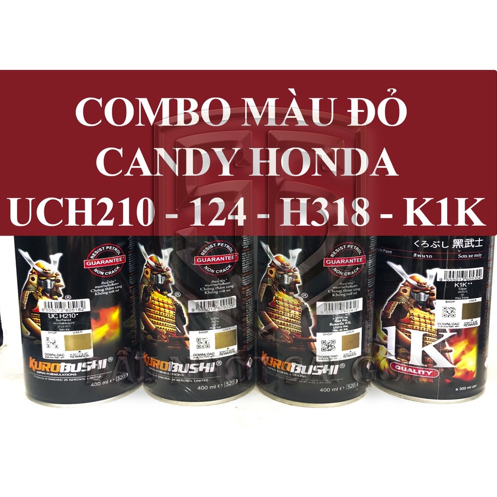 COMBO 4 CHAI SƠN XỊT SAMURAI MÀU ĐỎ CANDY HONDA H138 - UCH210 - 124 - K1K