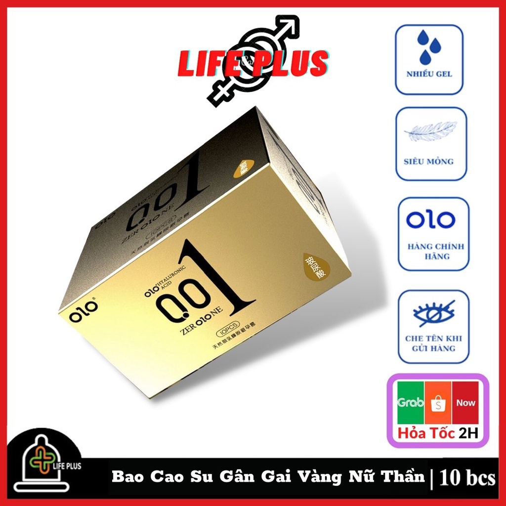 Bao Cao Su Siêu Mỏng 001mm Golden Gân Gai Hộp 10 bcs Kéo Dài Thời Gian Quan Hệ, Tăng Khoái Cảm. Life Plus Store