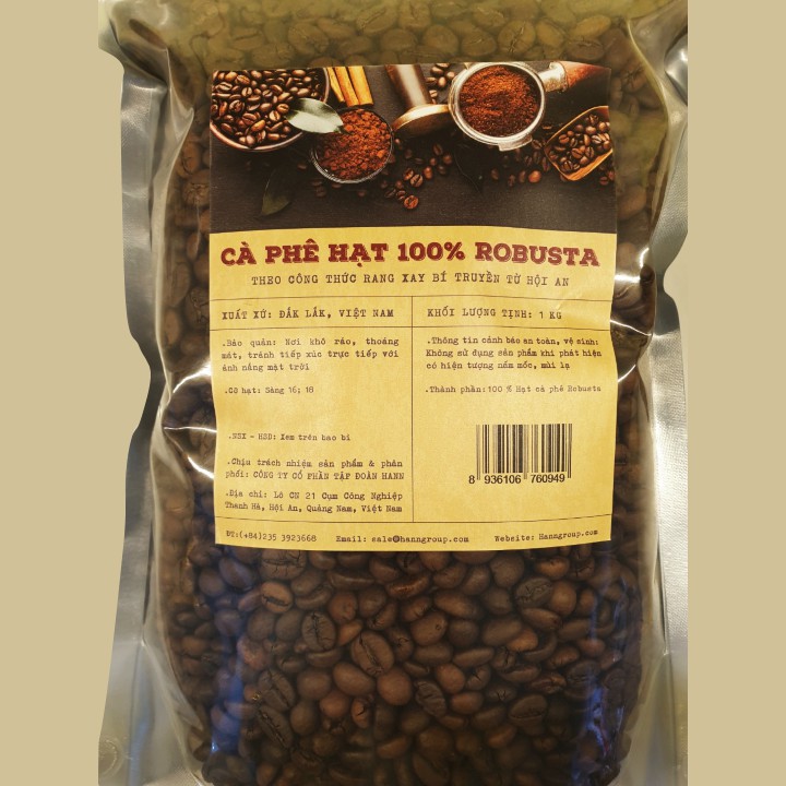 Cà phê nguyên hạt Robusta Faifo Coffee 500gr - Cà phê rang mộc nguyên hạt pha máy pha phin