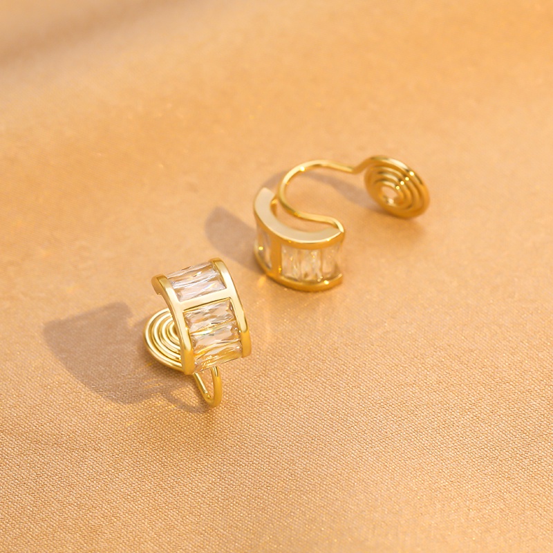 [Jiudolan] Bông Tai Mạ Vàng 18k Đính Đá Zircon Dạng Kẹp Không Lỗ Thời Trang Sáng Bóng Dành Cho Nữ