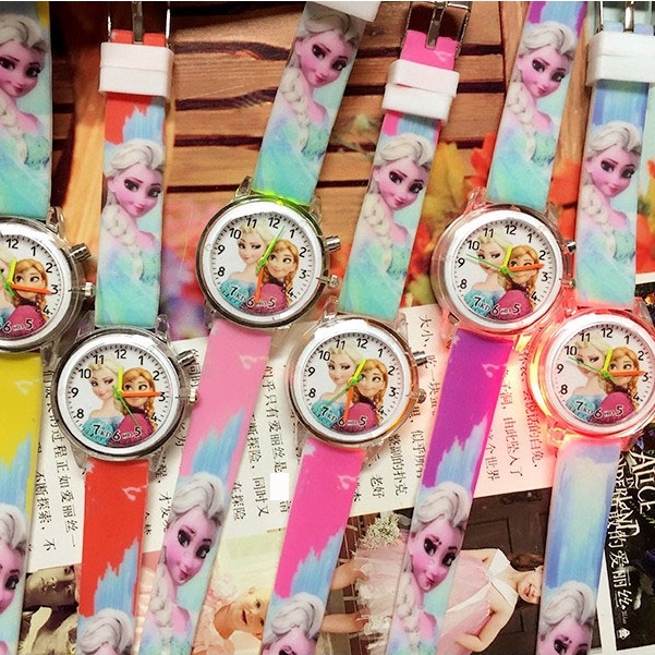 Mới Đồng Hồ LED Đeo Tay Hình Công Chúa Elsa Người Nhện Cho Bé Trai Bé Gái
