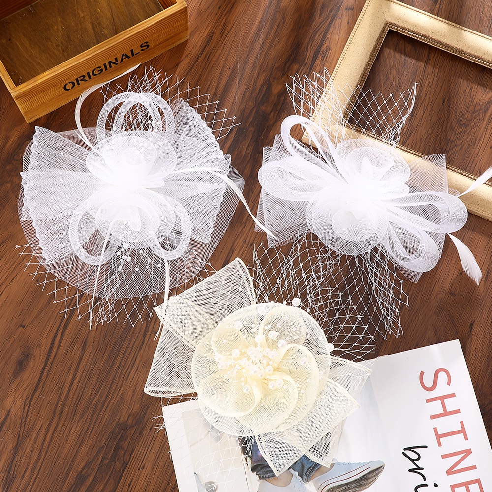 Mũ Lưới Đính Ngọc Trai Và Lông Vũ Mới Cho Nữ