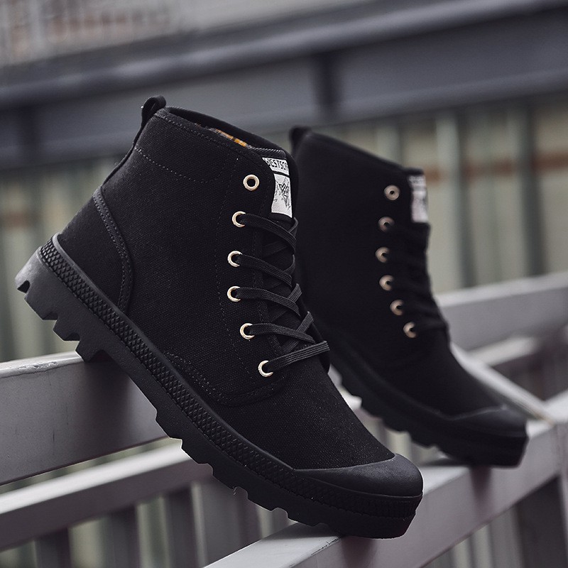 Large size men's shoes 2021 new Korean couple shoes men's high-top canvas shoes all seasons all black shoes