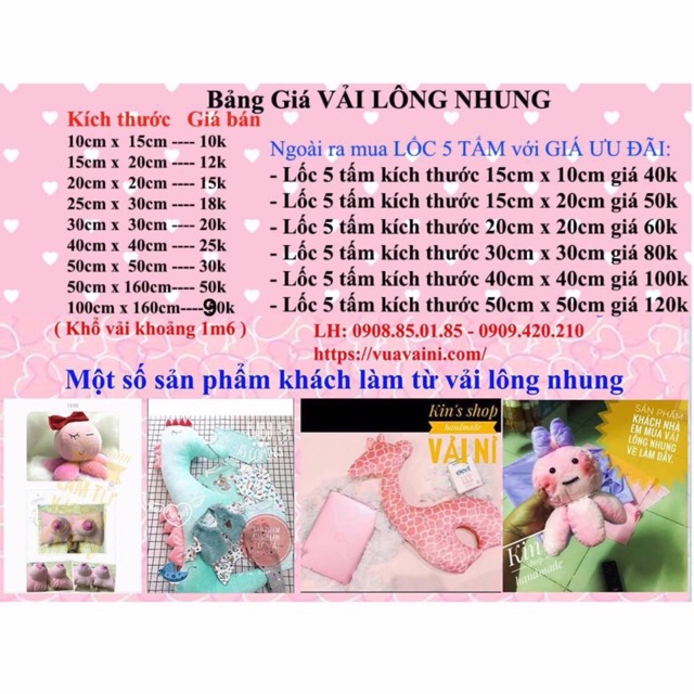 [Kích thước 50cm x 160cm] Vải lông nhung mềm mịn chuyên dùng may gối, thú bông, may doll, outfit doll