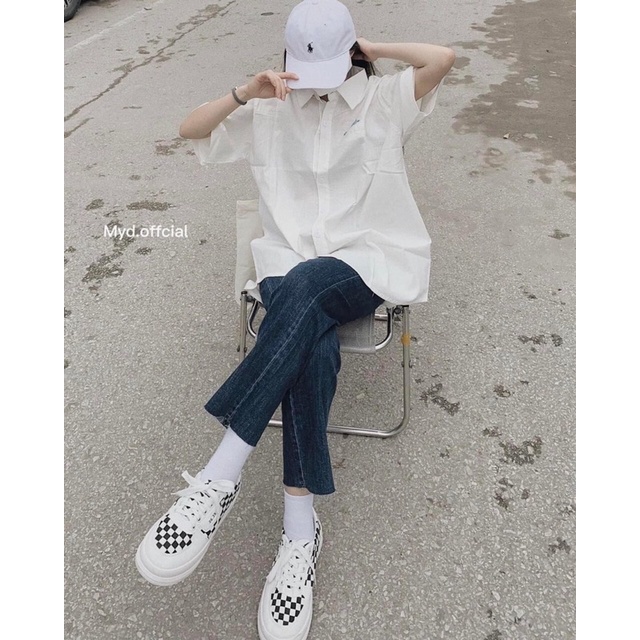 [BIG SALE] Áo Sơ Mi Dáng Rộng Tay Lỡ Kiểu Dáng Hàn Quốc Ulzzang Form Rộng Phong Cách Trẻ Trung Năng Động Thêu Túi Ngực