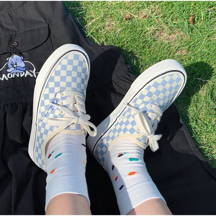Giày Vải Canvas Kẻ Sọc Caro Màu Xanh Dương Phong Cách Hồng Kông Thời Trang Xuân Thu 2022 Cho Nữ
