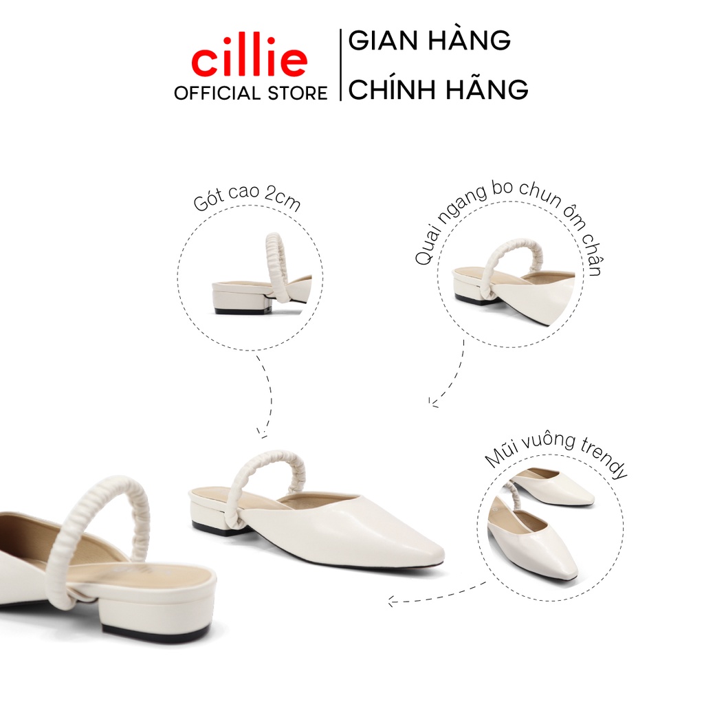 Giày sục nữ mũi vuông trendy quai ngang nhẹ nhàng thanh lịch gót cao 2cm đi biển đi dạo phố đi chơi Cillie 1065