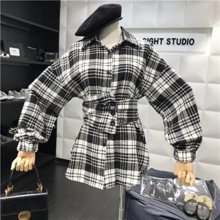Đầm sơ mi bo eo korea