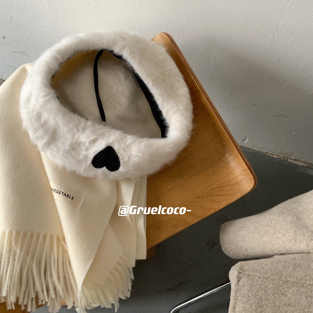 Congee Cocoa Mũ Beret Lông Thỏ Màu Trắng Thêu Hình Trái Tim Mùa Thu Đông Dành Cho Bạn Nữ