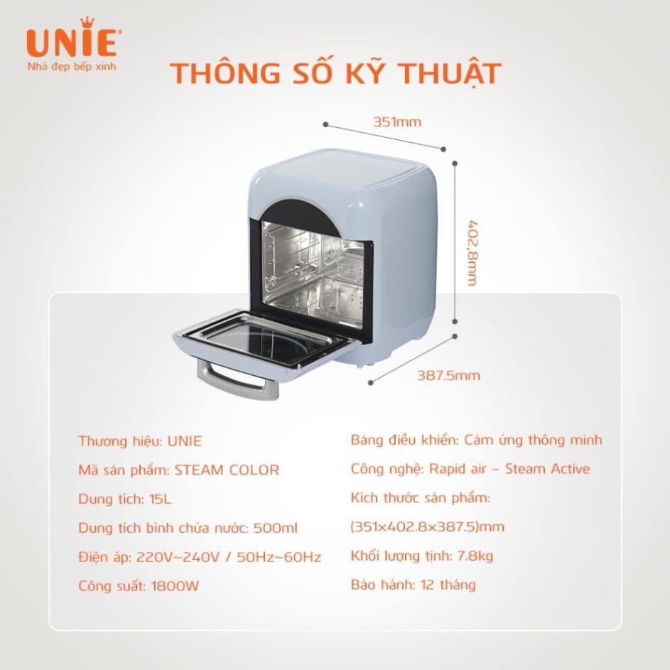 NỒI CHIÊN KHÔNG DẦU ĐA NĂNG , NỒI CHIÊN HẤP UNIE STEAM COLOR 15L CHIÊN HẤP THÔNG MINH 2 TRONG 1 -NM