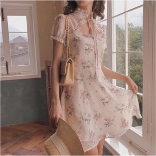 (Sẵn) Váy tiểu thư khoét ngực / Đầm hoa Trung Quốc cổ điển Ulzzang ( có ảnh thật)