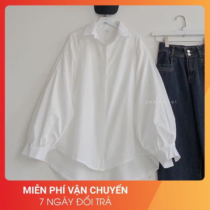 [FREESHIP] Áo sơ mi trắng tay bồng 24APRIL  Chất thô lụa form oversize