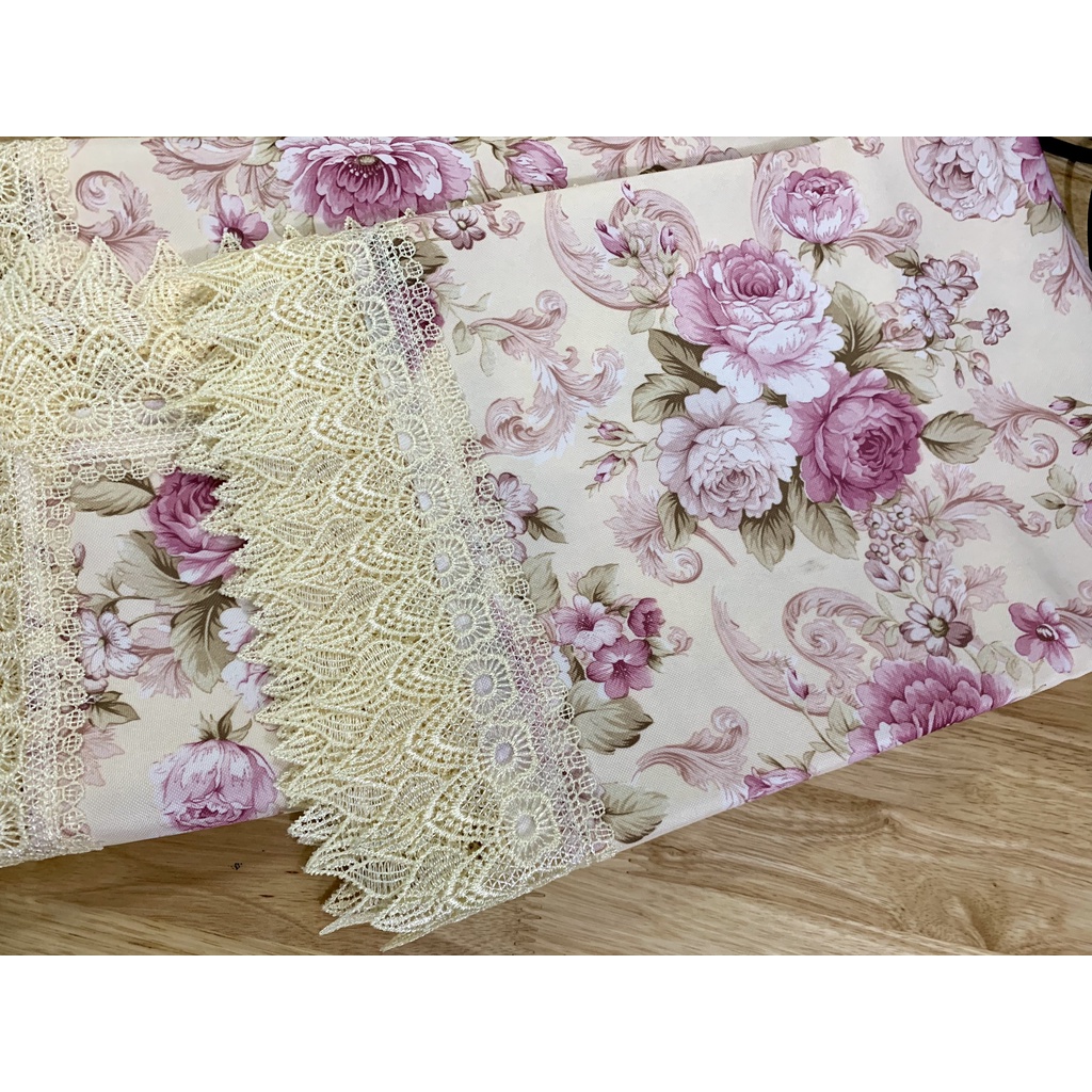 [90*150cm] Khăn trải bàn vài jacquard dệt nổi VIỀN REN họa tiết MẪU ĐƠN sang trọng thanh lịch [T040]