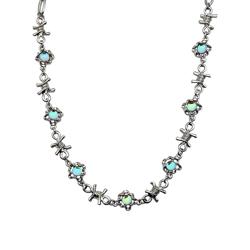 Vòng Cổ Dây Gai Đen Mặt Đá Mặt Trăng Tinh Tế Phong Cách Hip Hop 19A1642