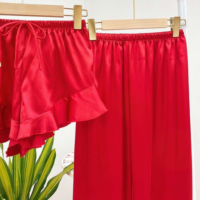 Set đồ ngủ áo dây cộc tay cổ chữ V + quần short lưng cao quyến rũ cho nữ