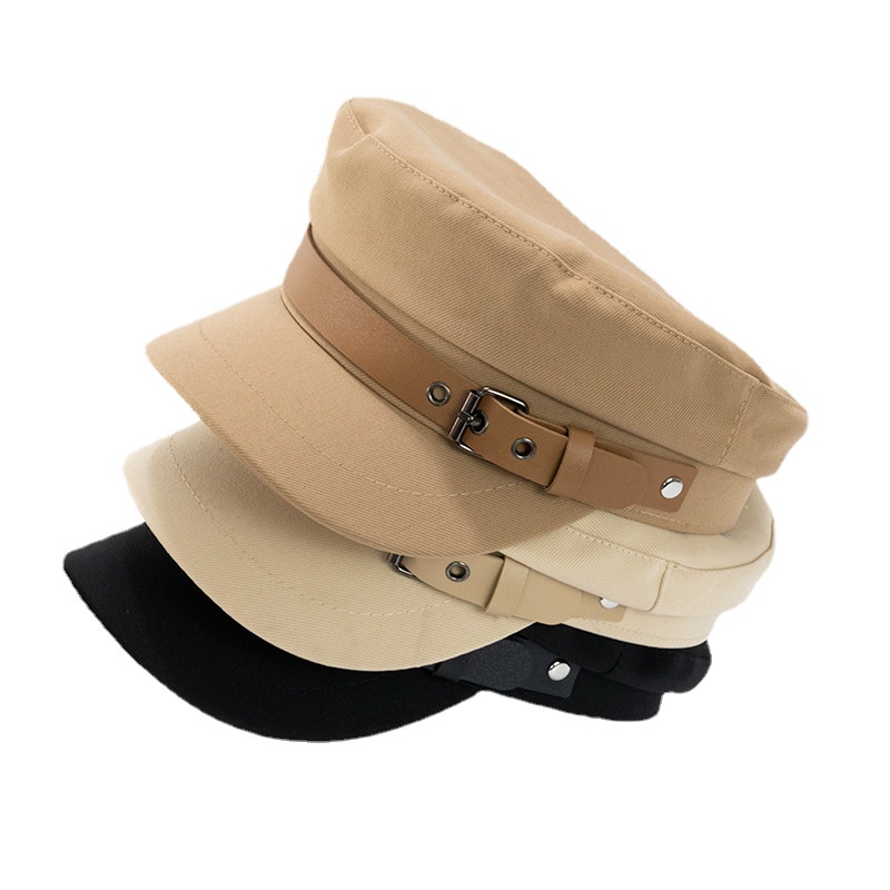Soft Cotton Beret Hat, Solid Color, Japanese Waist Belt, Fall Winter Fashion For Men And Women