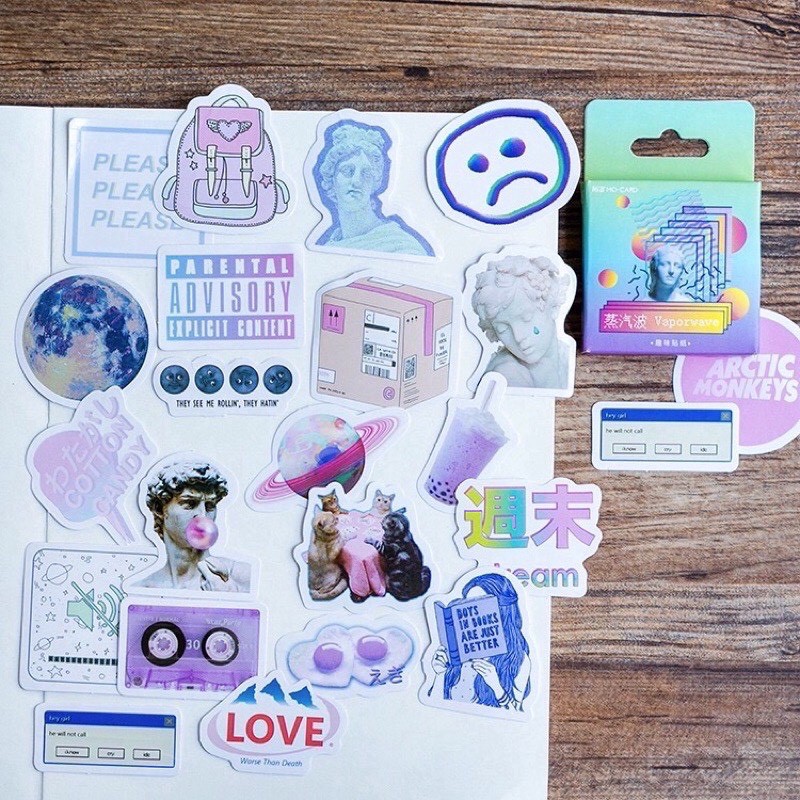 Bộ 45 sticker tranh ảnh nghệ thuật trang trí sổ tay