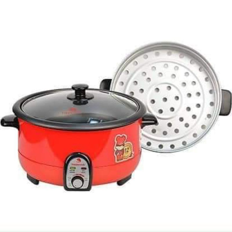 Lẩu điện đa năng nắp kính có xửng hấp Happy Cook  1300W 3.5L..