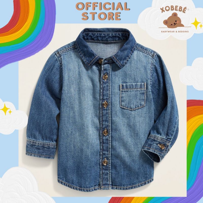 Áo sơ mi denim bò cho bé trai bé gái 3-6 tháng - By Xobebe