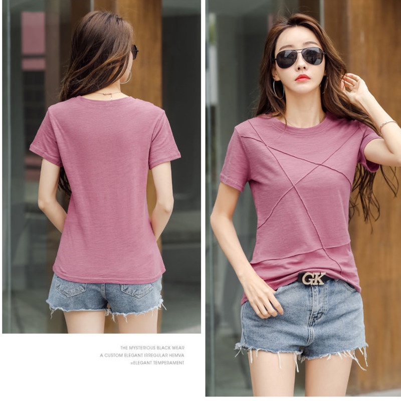 Áo Thun Tay Ngắn Màu Trơn Đơn Giản Cho Nữ 164156 Áo Thun Cotton Dáng Rộng Thiết Kế Đơn Giản Dễ Phối Đồ Cho Mùa Hè