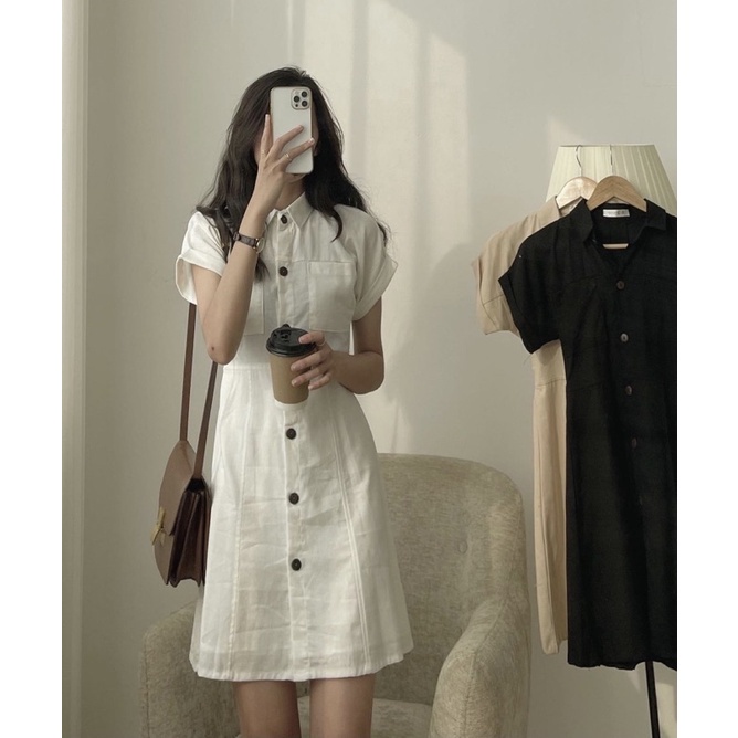 Váy đũi dáng chữ A cổ đức một hàng cúc [M15] | BigBuy360 - bigbuy360.vn