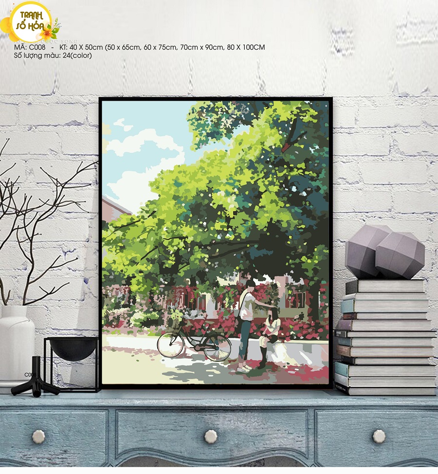 Tranh sơn dầu số hóa tự tô Phong cảnh C008- Tặng kèm cọ , màu , khung , Paint by numbers DIY - ToastedART