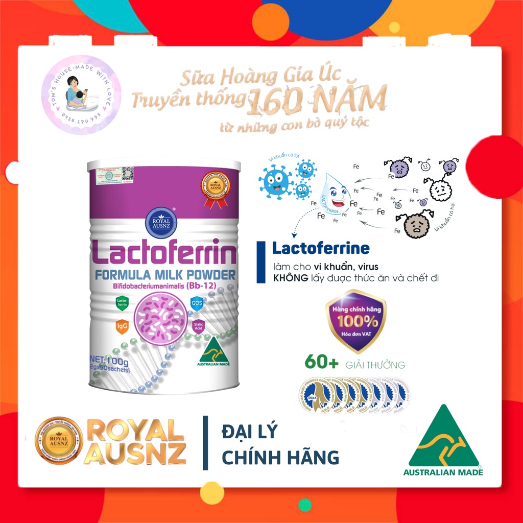 Sữa Bột Hoàng Gia Úc Lactoferrin Formula Milk BB-12 Tăng Cường Hệ Miễn Dịch Cho Trẻ ROYAL AUSNZ 100g