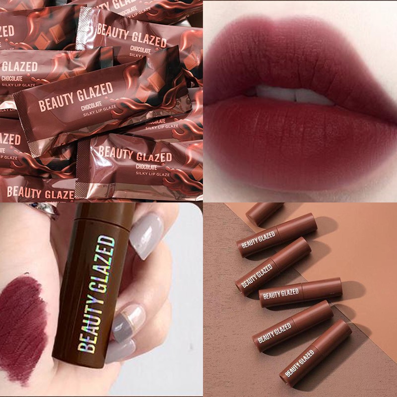 [Hàng mới về] Son Kem Beauty Glazed Tông Lì Dưỡng Ẩm Chống Nước /Beauty Glazed Chocolate Fog Surface Matte Lip Gloss Natural Long Lasting Moisturizing No Fading Non-stick Velvet Lip Glaze /Son kem Beauty Glazed màu mịn có dưỡng thời trang xinh xắn với 12